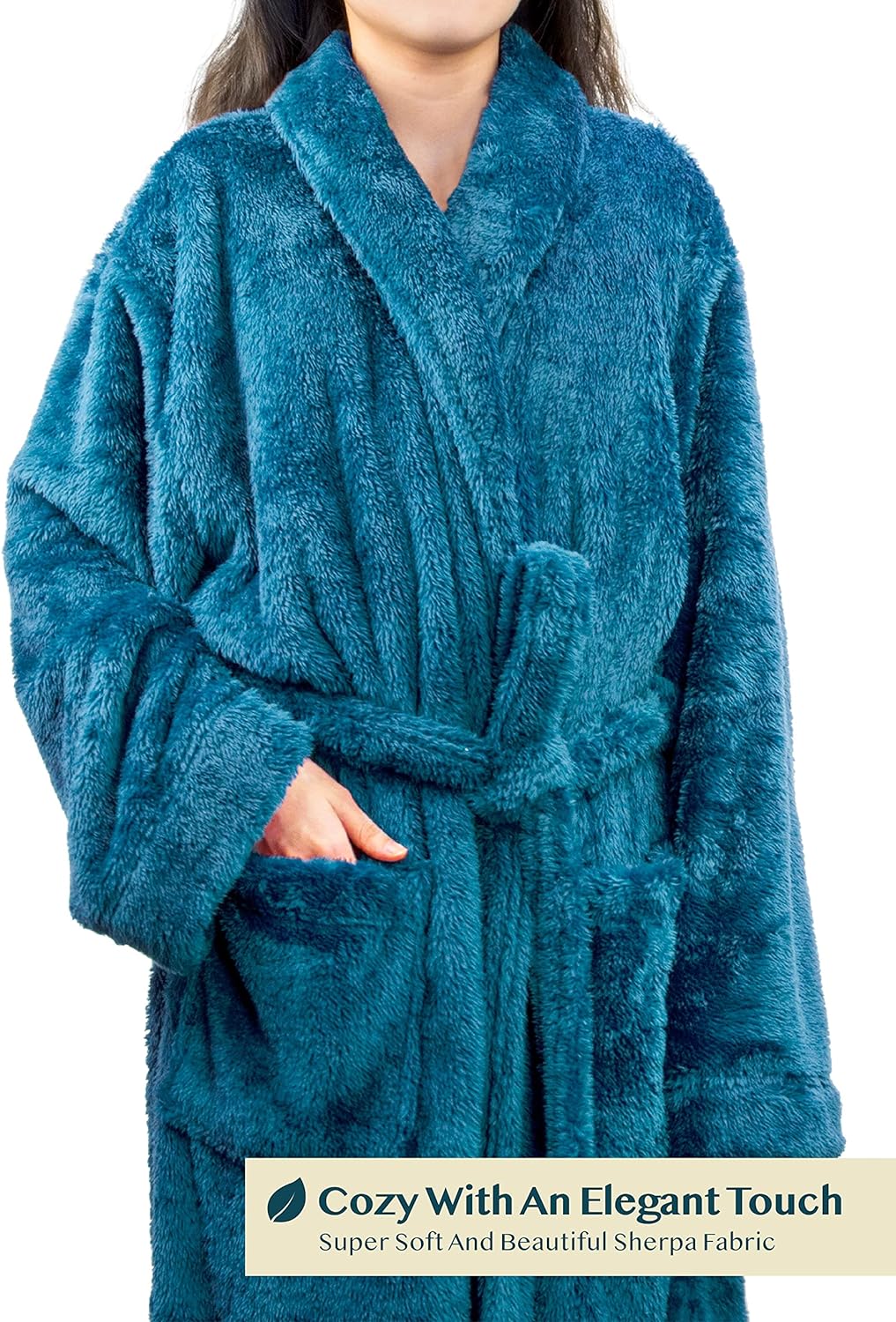 Premium Womens Plush Soft Robe Fluffy, Warm, Fleece Sherpa Shaggy Bathrobe