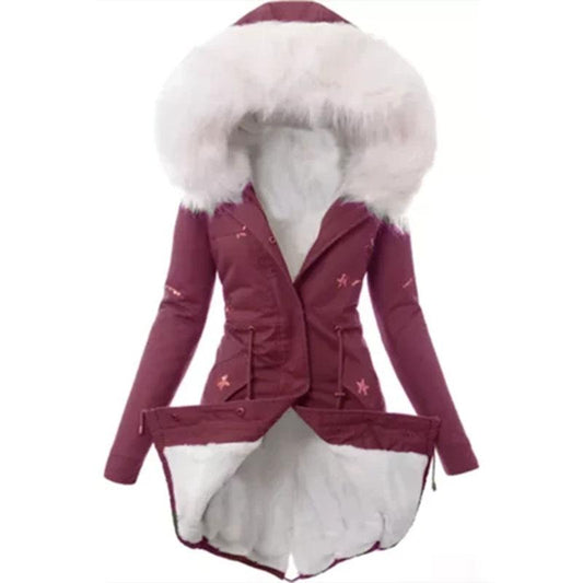 Printed Hooded Large Size Parka Coat