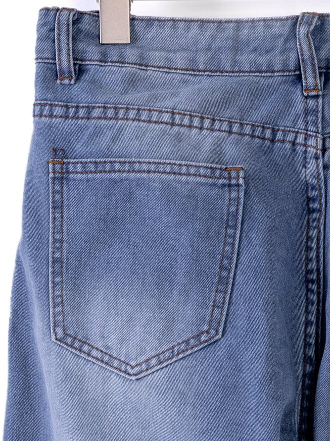 Blue Denim Plain Casual Jeans