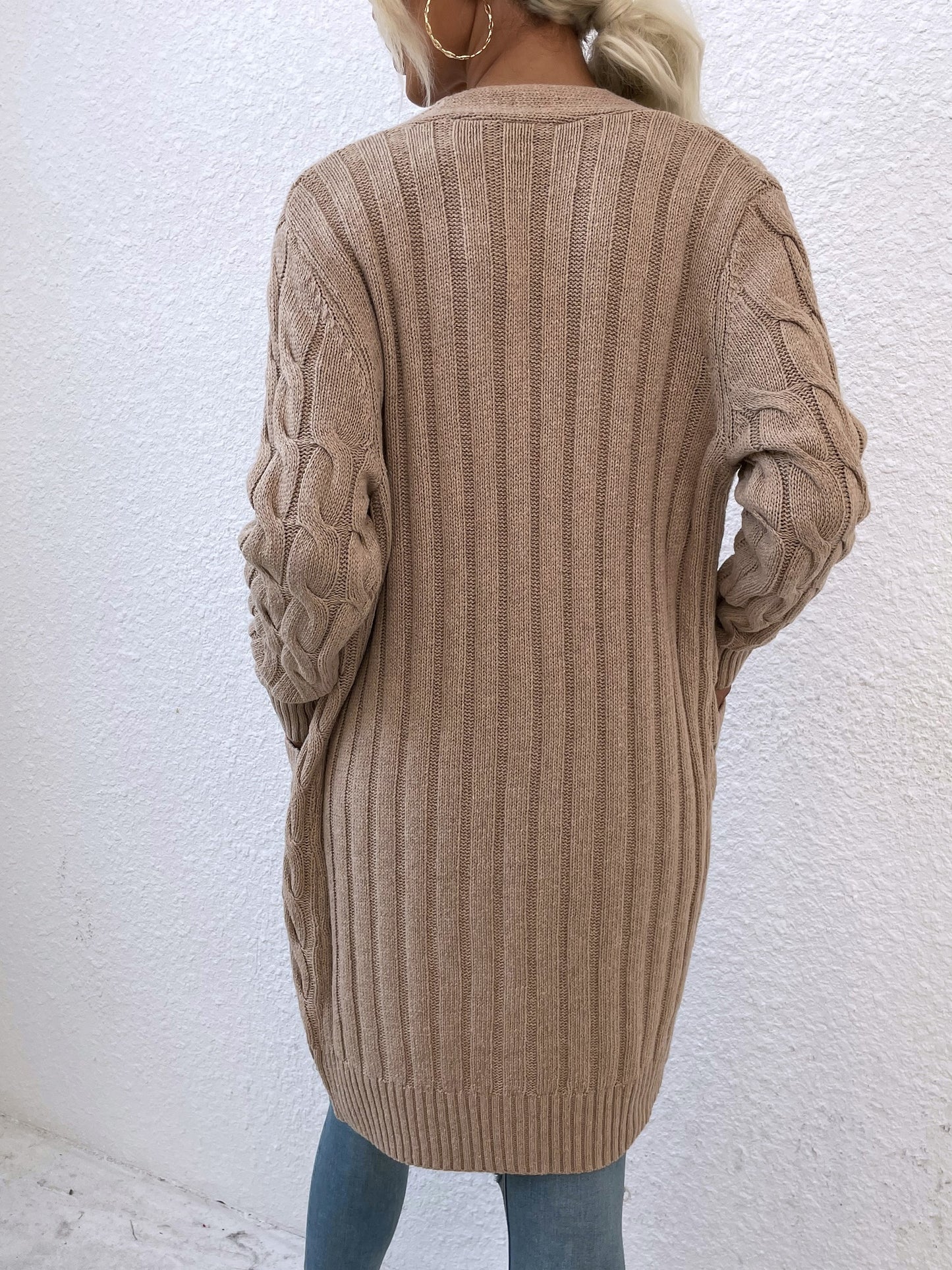 New long coat twist rope solid color cardigan sweater