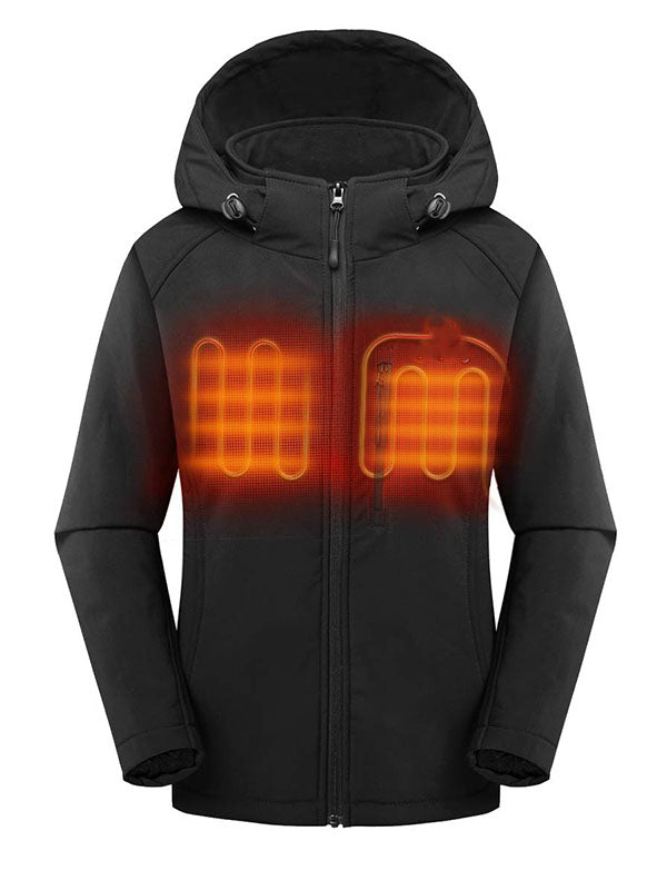 Women's slim-fit thermal jacket with battery pack and detachable hood