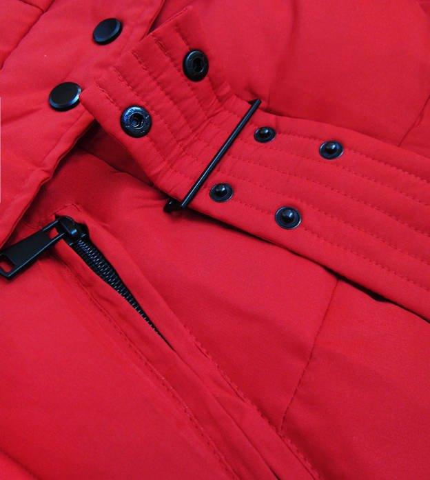 Ladies short winter hooded jacket red