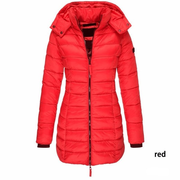 New  Winter Long Down Jacket Women's Thick Warm Hooded Cotton Padded Down Jacket Coat