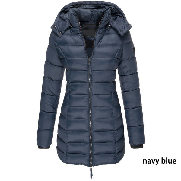 New  Winter Long Down Jacket Women's Thick Warm Hooded Cotton Padded Down Jacket Coat