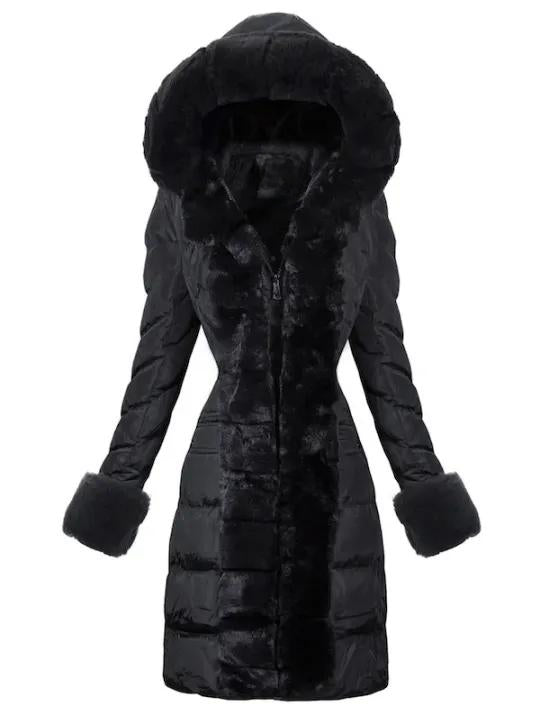 Faux Fur Hooded black Down Coat