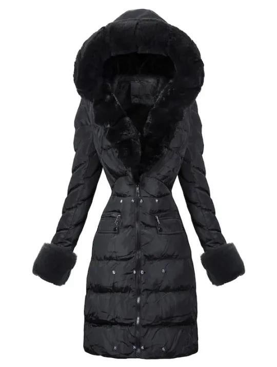Faux Fur Hooded black Down Coat