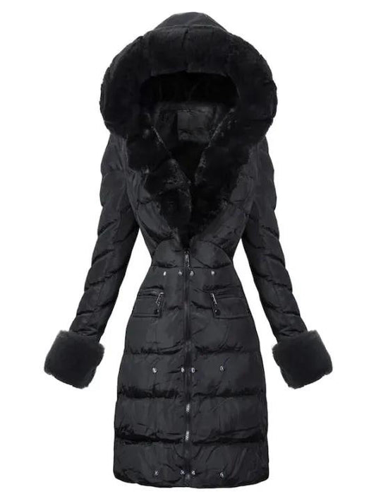 Faux Fur Hooded black Down Coat