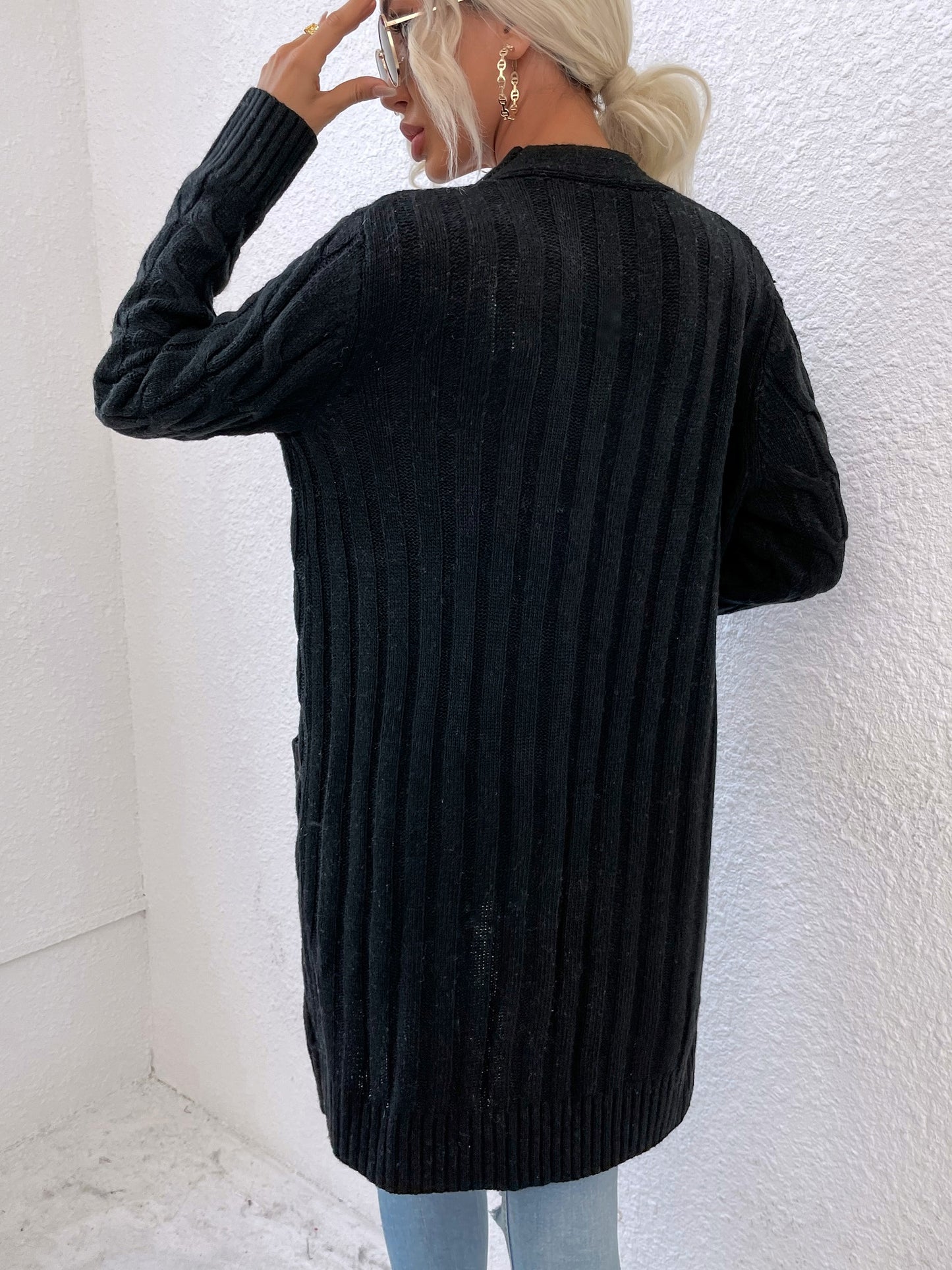 New long coat twist rope solid color cardigan sweater