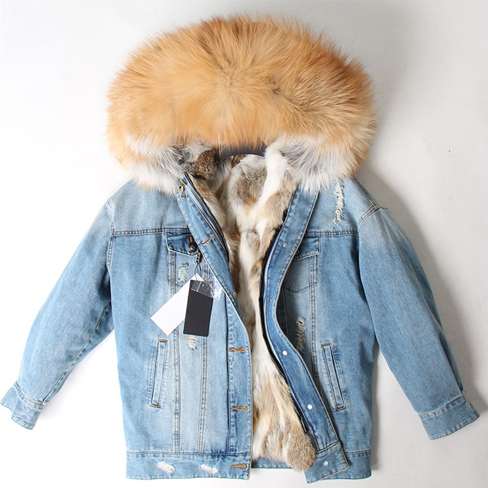 Denim Fox Fur Parka