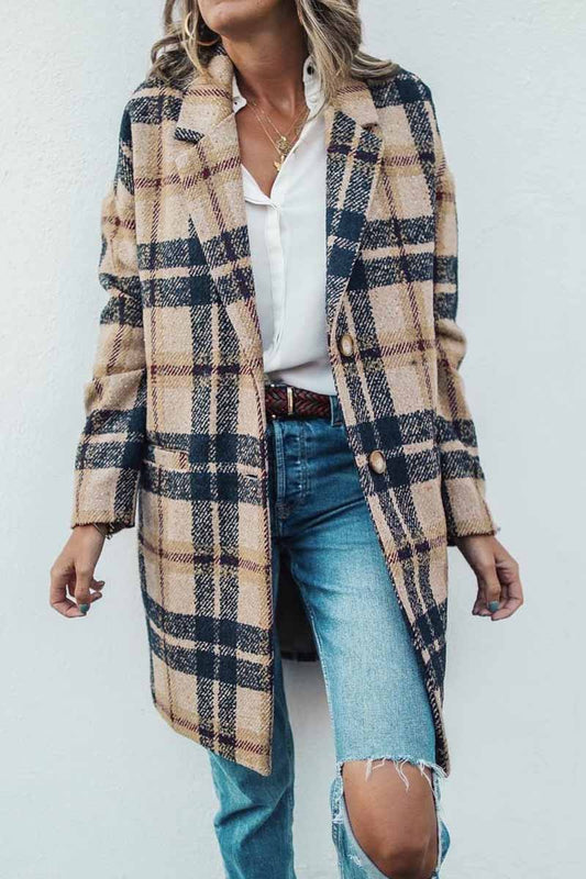 Plaid Contrast Windproof Coat