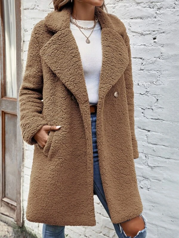 Lapel Neck Slant Pockets Coat