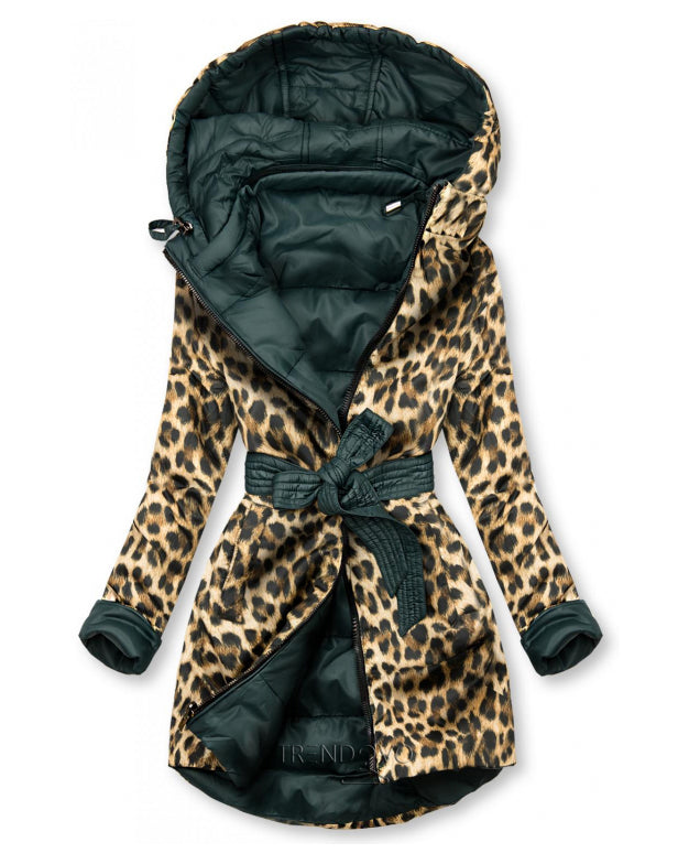 Ladies double wear leopard print parka coat