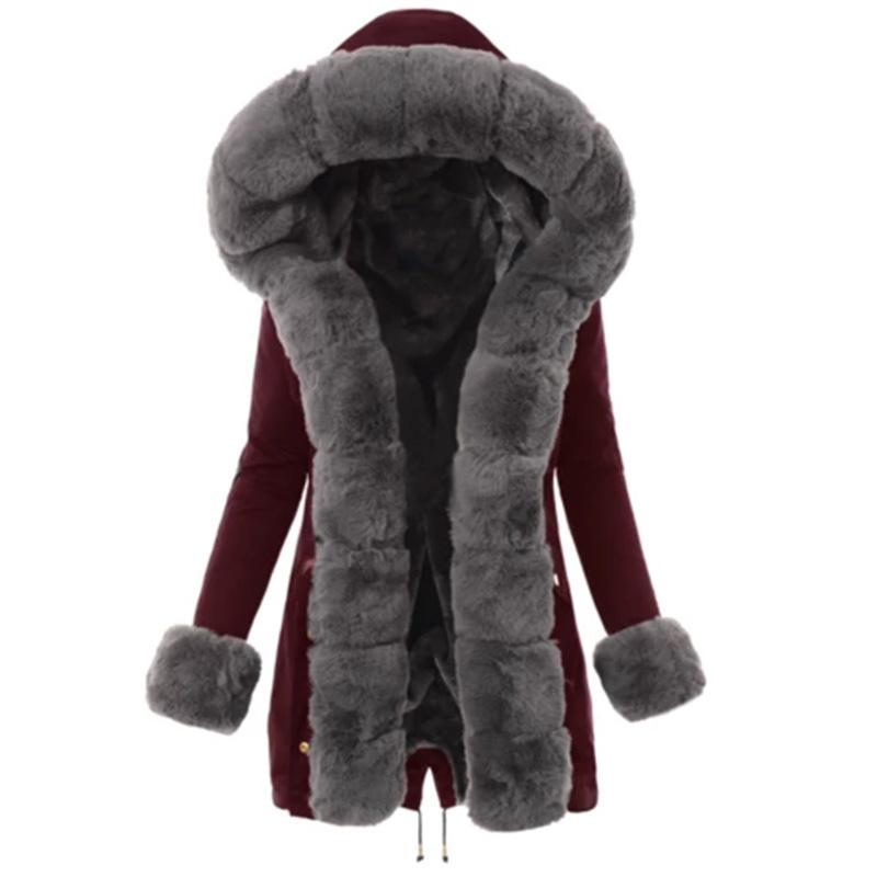 Hooded Grey Faux Fur Parka Coat