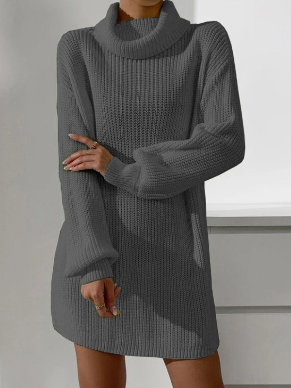 Cowl Neck Drop Shoulder Sweater Dress Without Belt