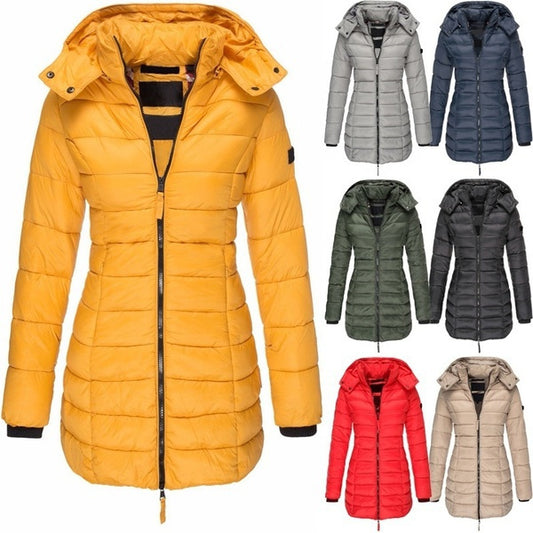 New  Winter Long Down Jacket Women's Thick Warm Hooded Cotton Padded Down Jacket Coat
