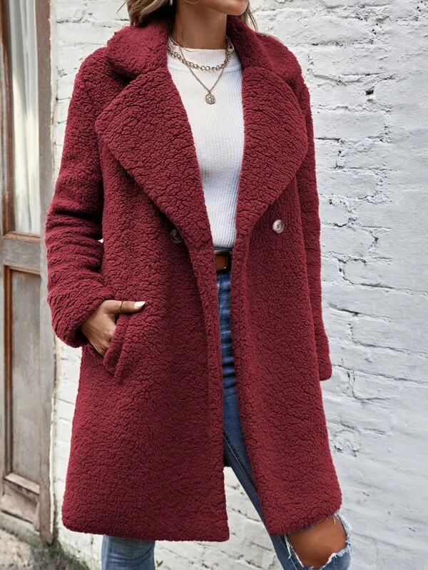 Lapel Neck Slant Pockets Coat