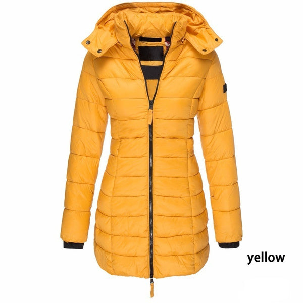 New  Winter Long Down Jacket Women's Thick Warm Hooded Cotton Padded Down Jacket Coat