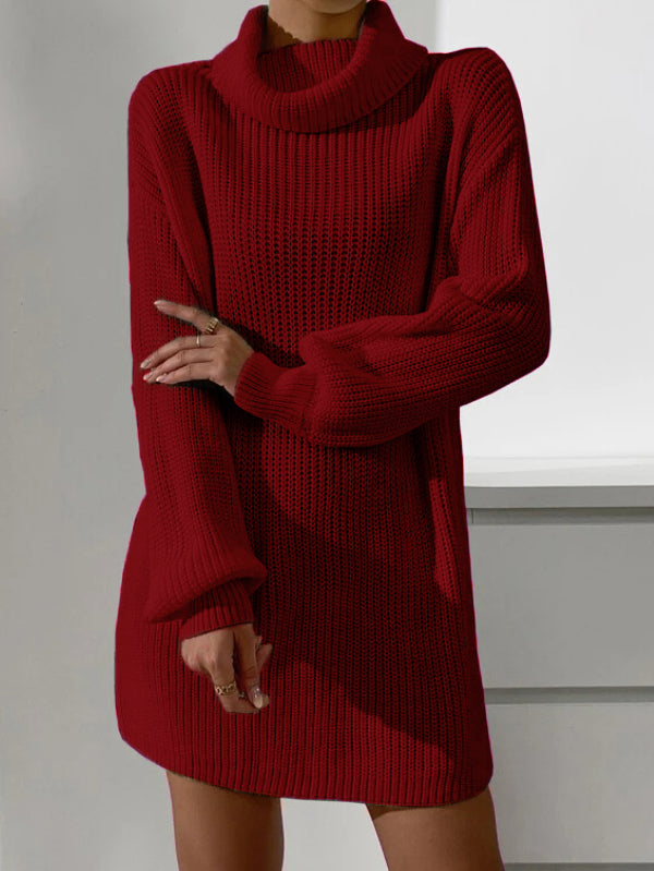 Cowl Neck Drop Shoulder Sweater Dress Without Belt