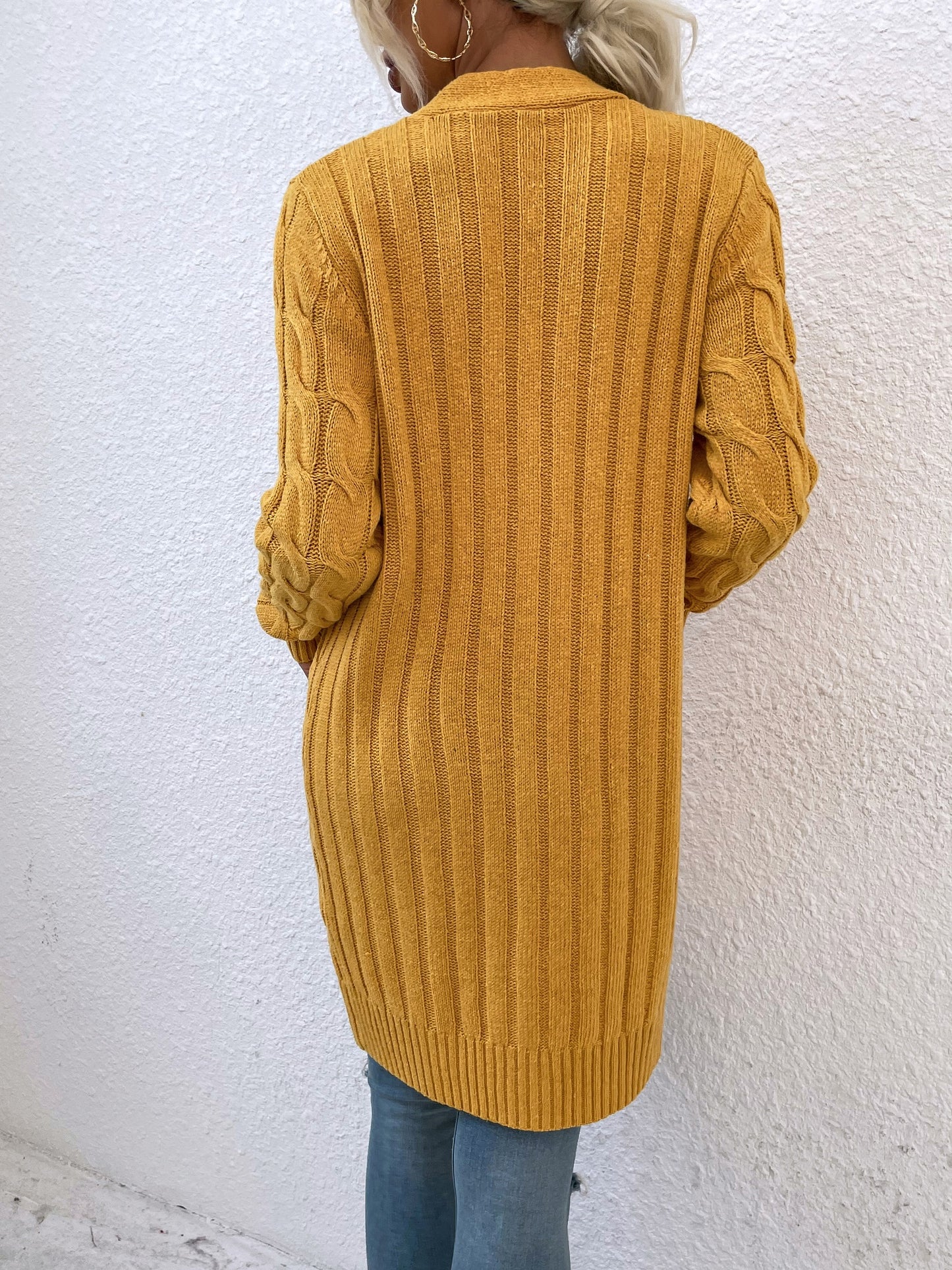 New long coat twist rope solid color cardigan sweater