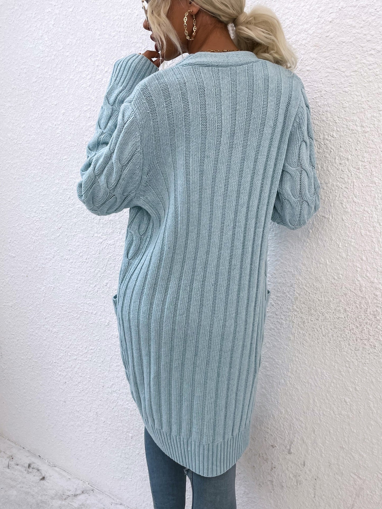 New long coat twist rope solid color cardigan sweater