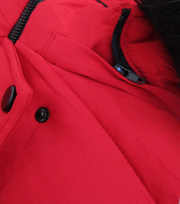 Ladies short winter hooded jacket red