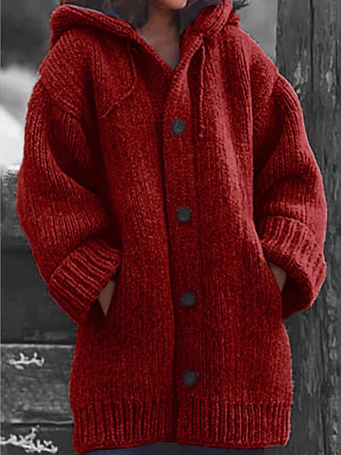 Button Down Hooded Knitted Cardigan Plus Size Knit coat