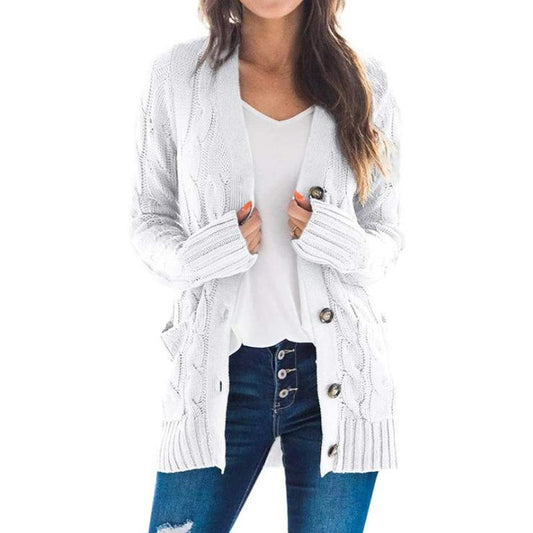 Casual Cardigan Solid Color Twist Button  Sweater