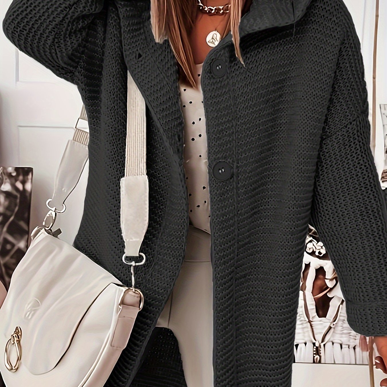 Plus Size Casual Cardigan, Women's Plus Solid Button Up Long Sleeve Hoodie Cardigan