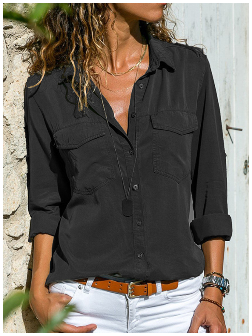 Plain Buttoned Pockets Casual Long Sleeve Shirt