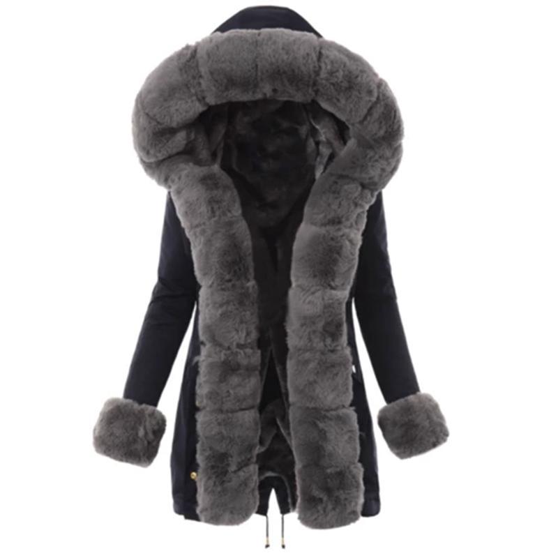 Hooded Grey Faux Fur Parka Coat