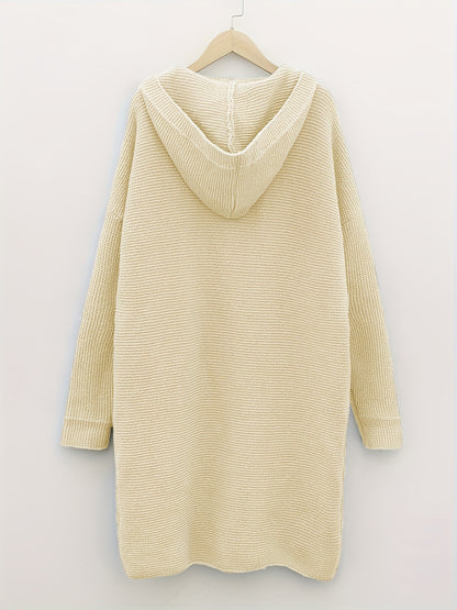 Plus Size Casual Cardigan, Women's Plus Solid Button Up Long Sleeve Hoodie Cardigan