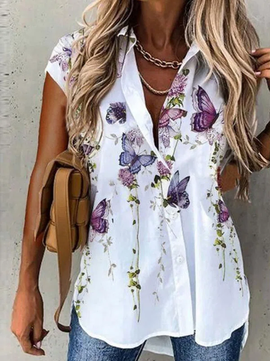 Collar Floral Vacation Blouse
