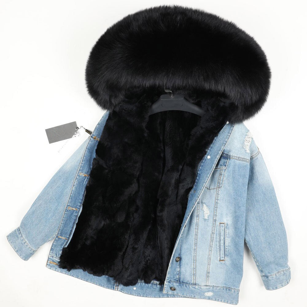 Denim Fox Fur Parka