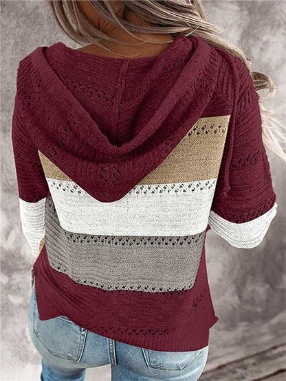 Contrast Color Knitted Zipper Lightweight Tops