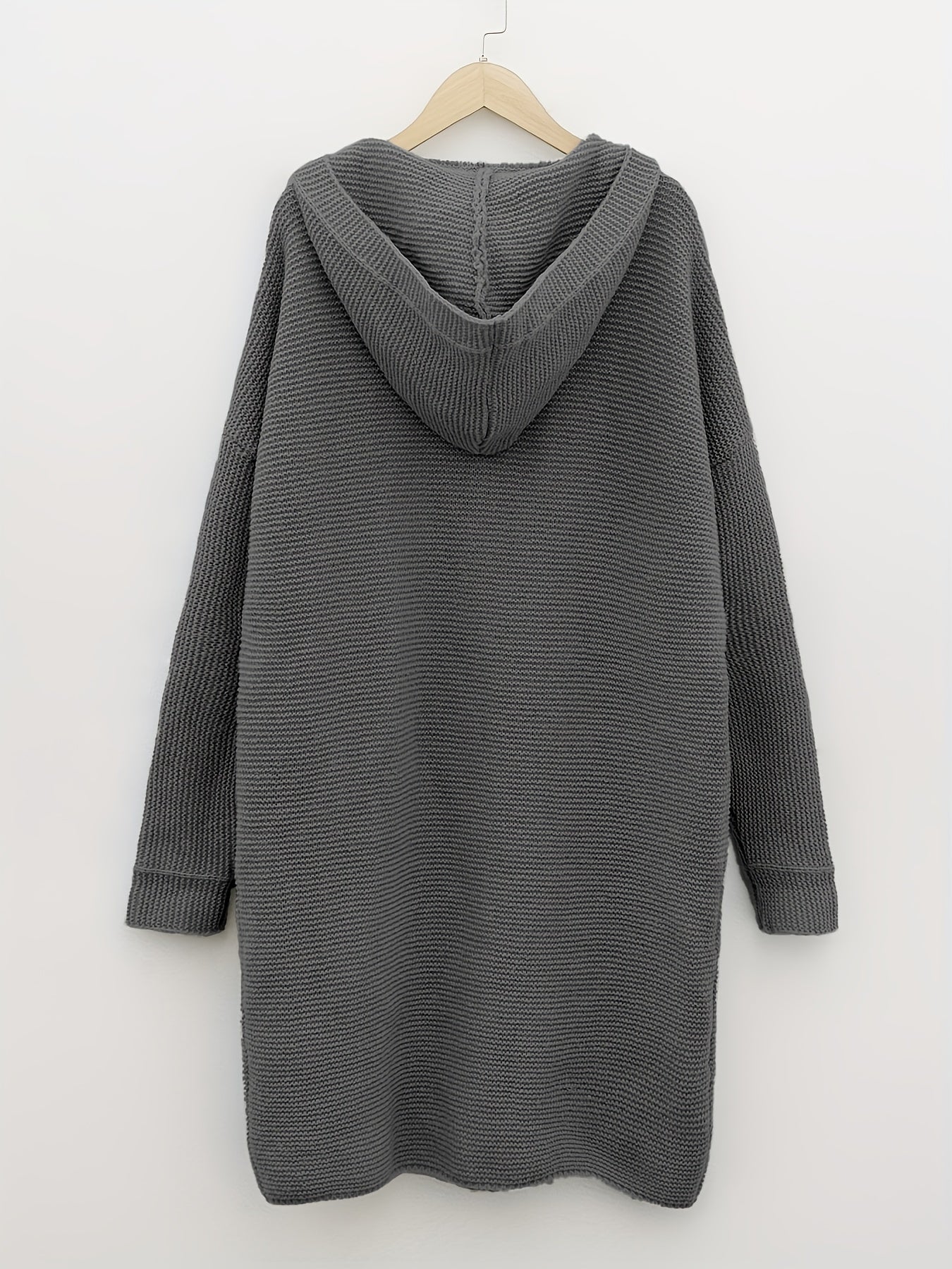 Plus Size Casual Cardigan, Women's Plus Solid Button Up Long Sleeve Hoodie Cardigan