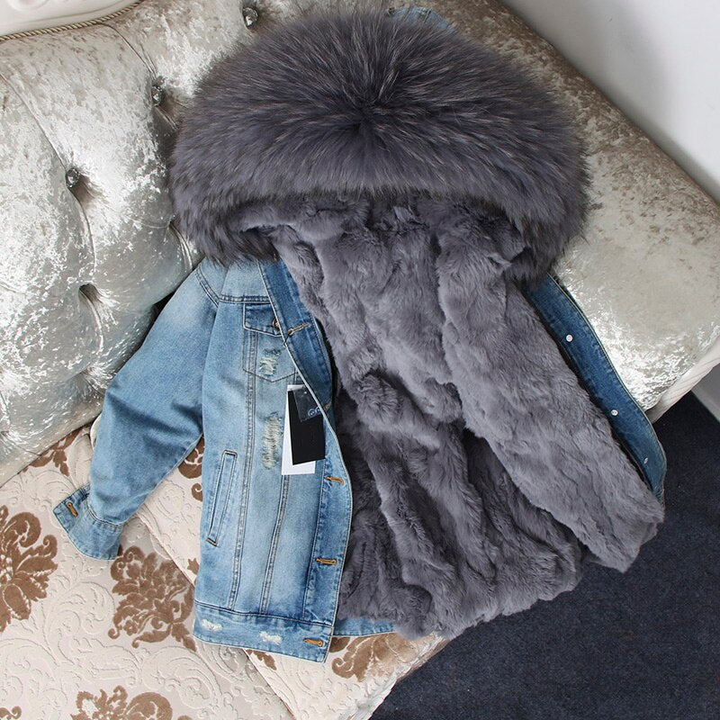 Denim Fox Fur Parka