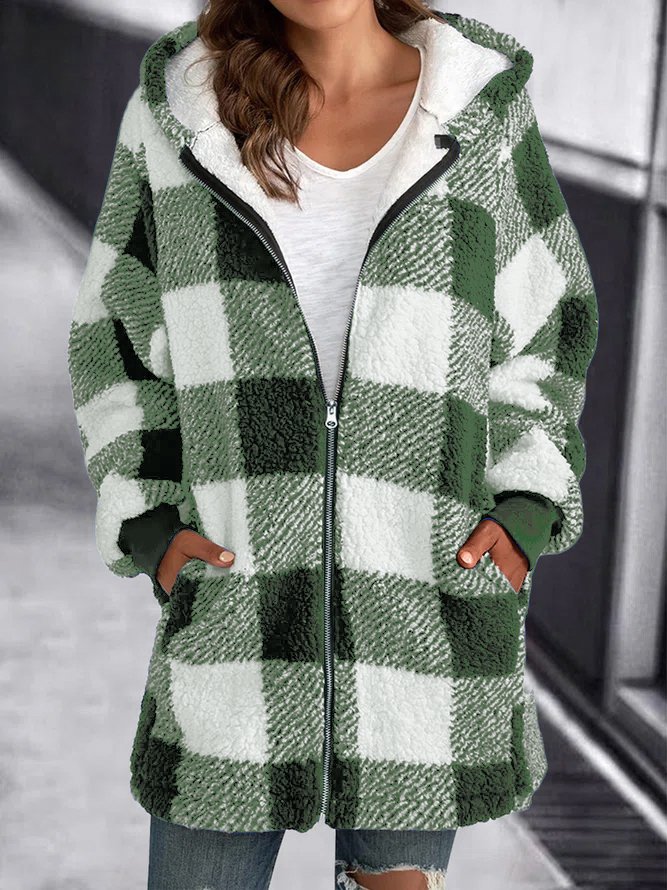 HOODIE PLAID LOOSE OVERCOAT
