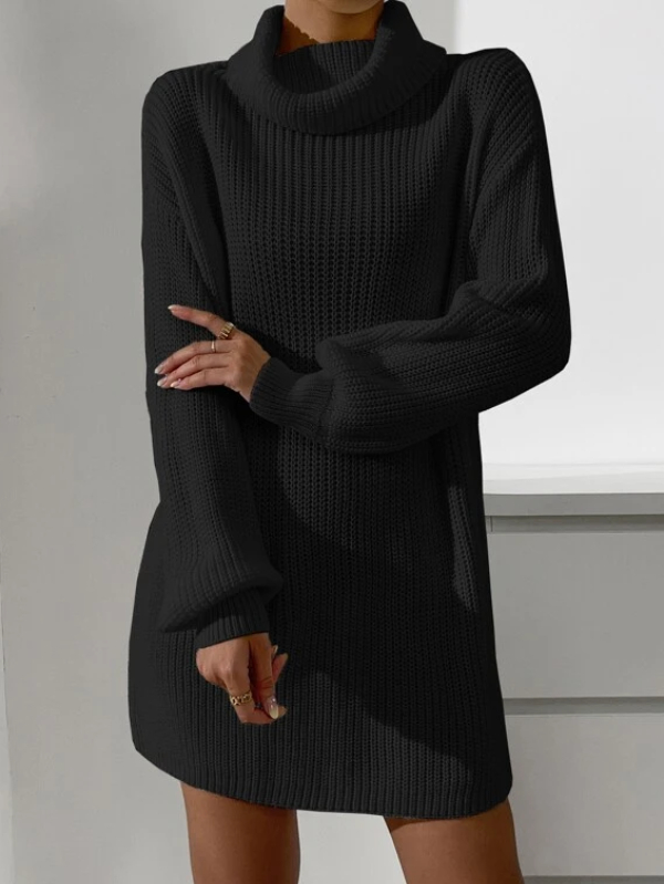 Cowl Neck Drop Shoulder Sweater Dress Without Belt