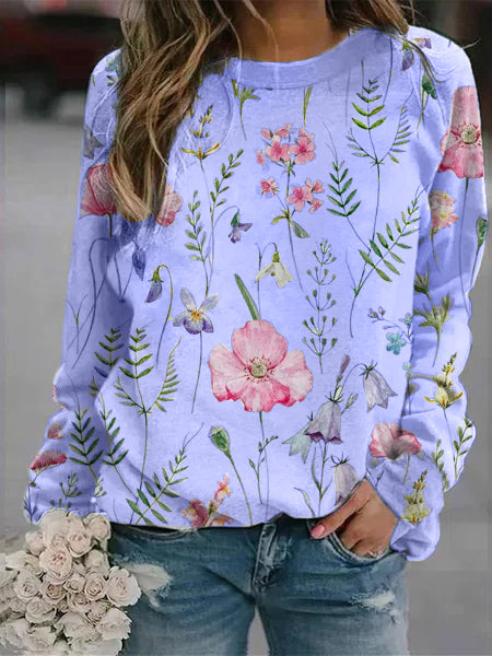 Floral Crew Neck Long Sleeves Sweatshirts
