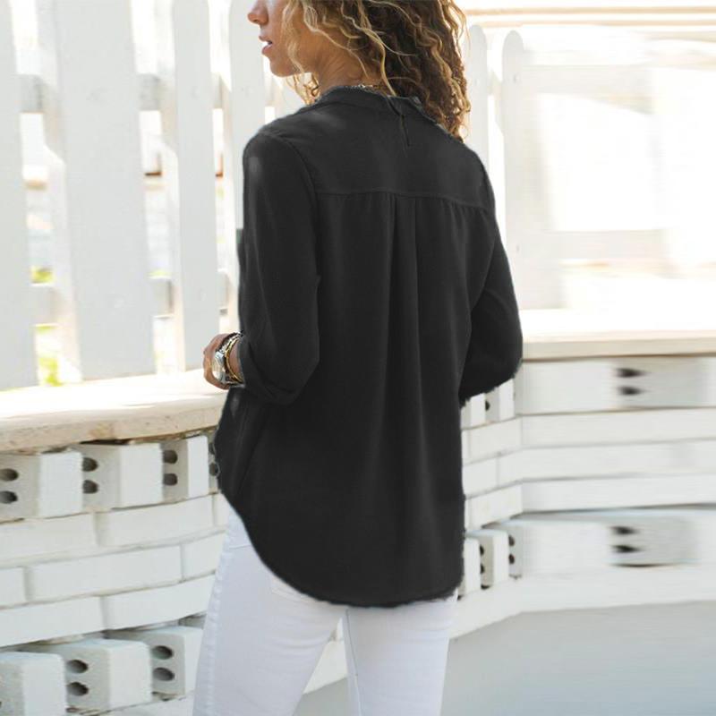 Lapel Long Sleeve Plain Elegant Tops