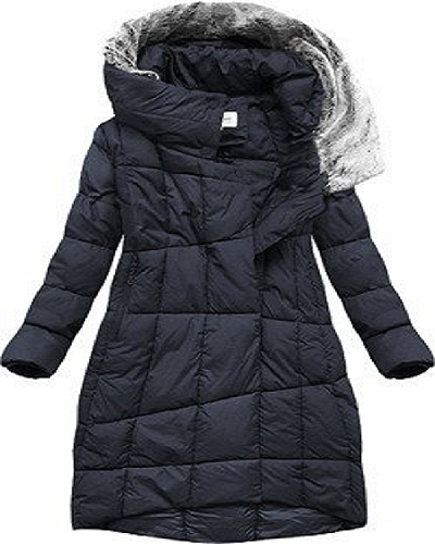 WOMEN'S LONG WINTER JACKET WITH A HOOD, NAVY