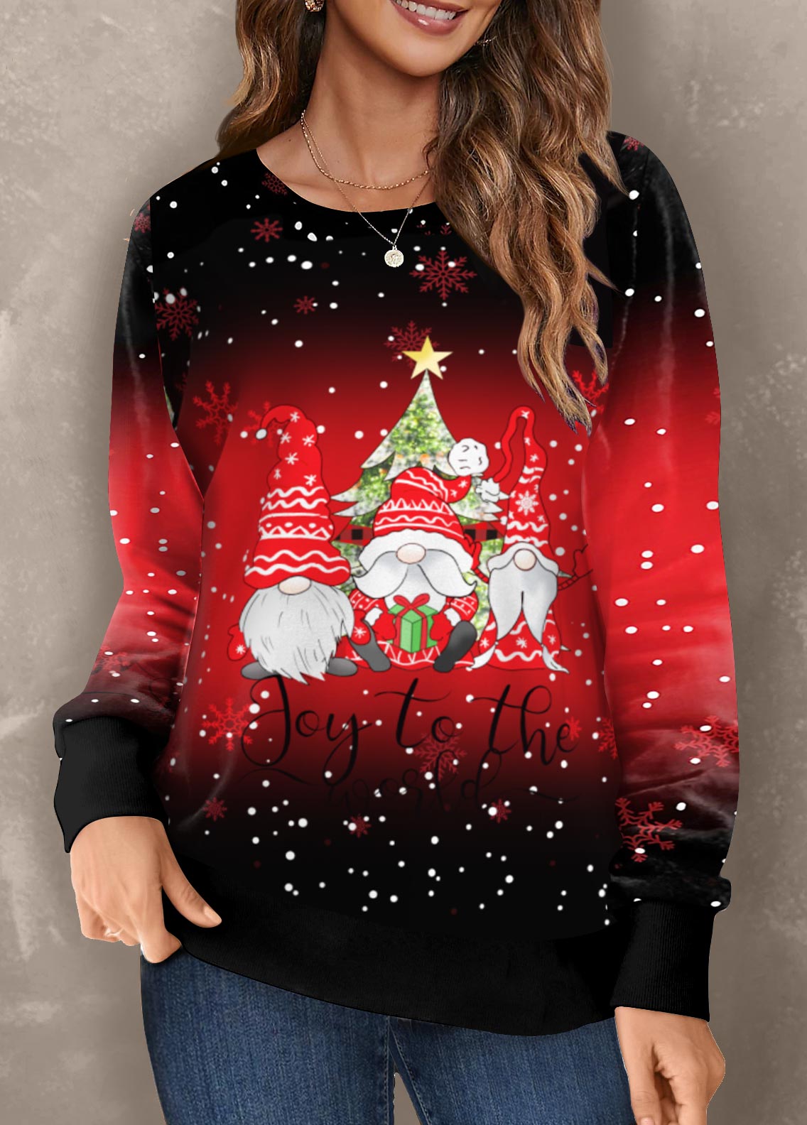 Christmas Santa Claus Print Red Long Sleeve Sweatshirt