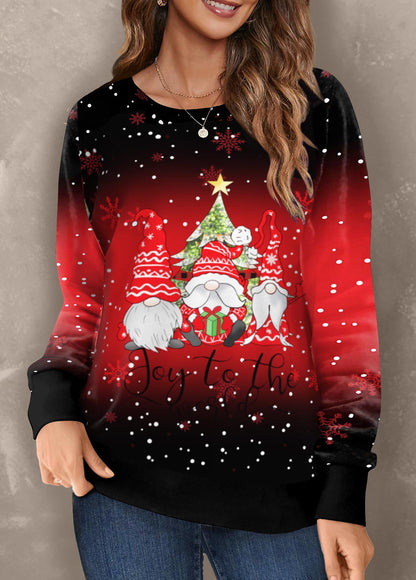 Christmas Santa Claus Print Red Long Sleeve Sweatshirt