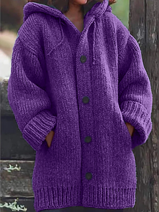 Button Down Hooded Knitted Cardigan Plus Size Knit coat