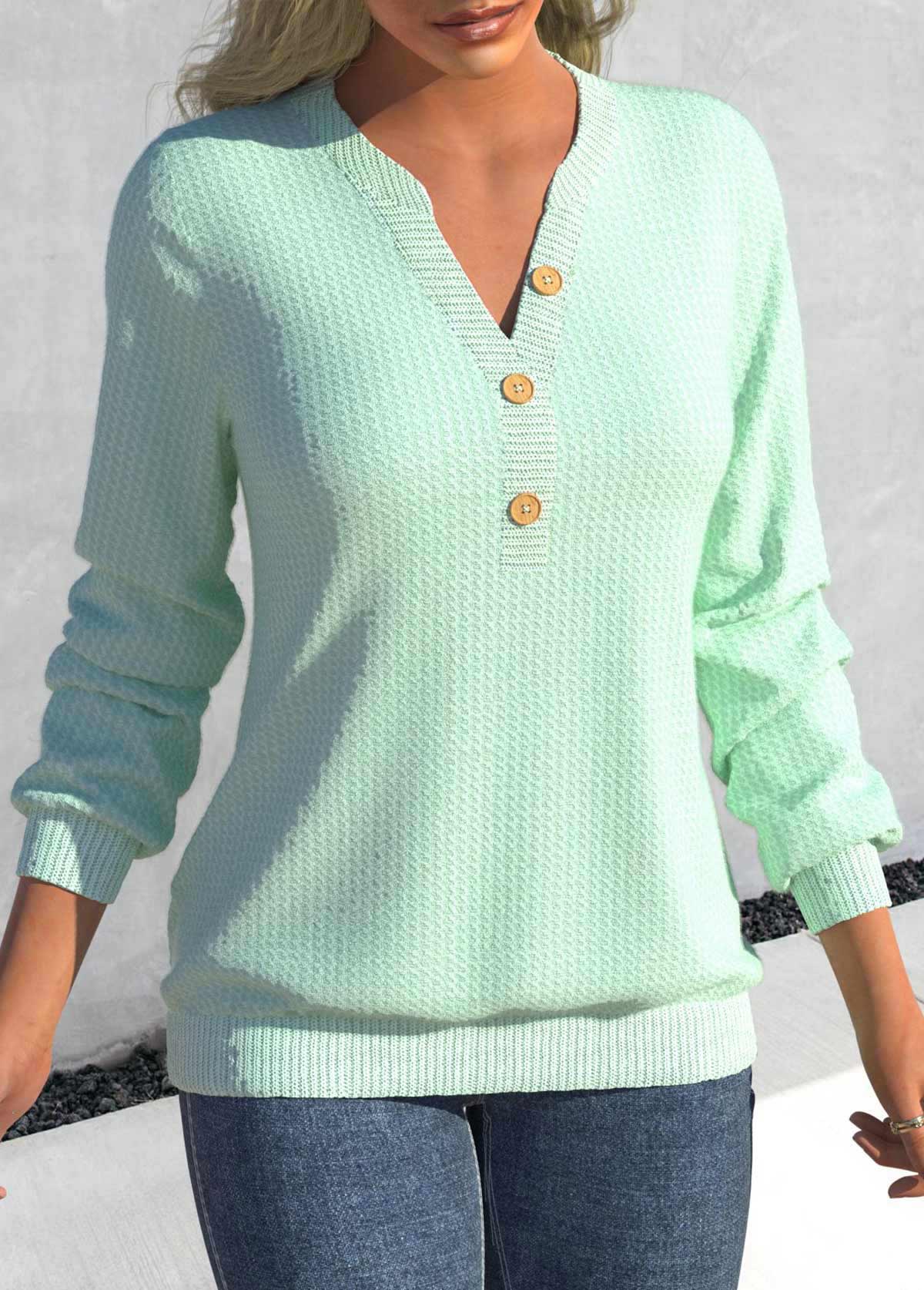 Mint Green Split Long Sleeve Sweatshirt
