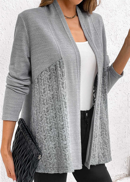 Grey Lace Patchwork Long Sleeve Cardigan