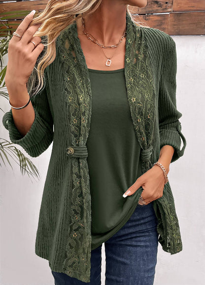 Olive Green Fake 2in1 Long Sleeve T Shirt