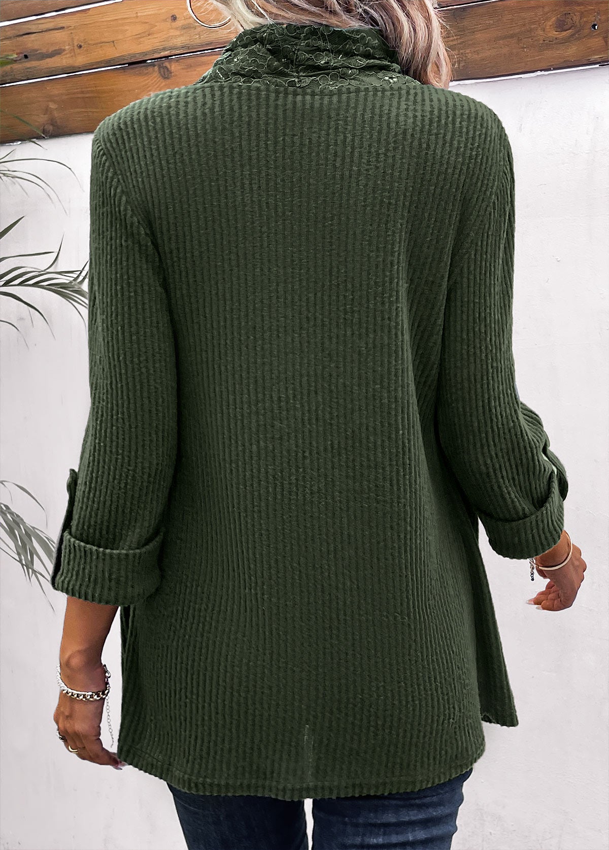 Olive Green Fake 2in1 Long Sleeve T Shirt