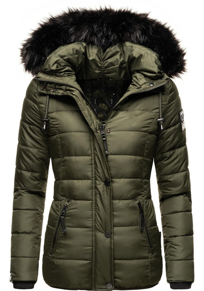 Fashion quilted jacket with faux fur hood