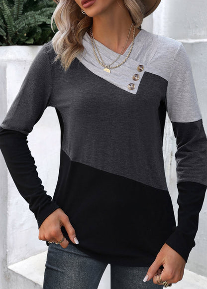 Dark Grey Marl Patchwork Long Sleeve T Shirt